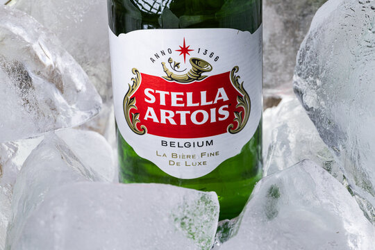 Premium Stella Artois Beer Bottle Chilled in Ice