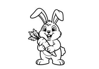 Obraz premium illustration of a cheerful bunny holding a carrot, clipart style