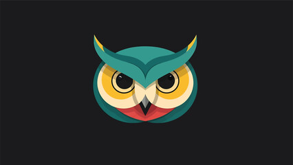 Obraz premium Artistic owl illustration with vibrant colors and captivating design on black background.