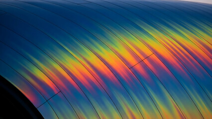 Obraz premium Architectural surface reflecting a stunning spectrum of vibrant, flowing iridescent colors, creating a captivating and dynamic abstract pattern of light and shadow