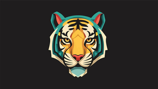 Artistic tiger face illustration with vibrant colors and geometric design.