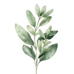 Obraz premium Watercolor Greenery Sprig, Isolated, Botanical, White Background, Design Element