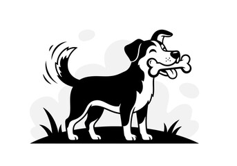 Fototapeta premium illustration of a happy dog ​​with a bone, clipart style