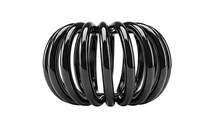 Glossy Black Spherical Coil Sculpture