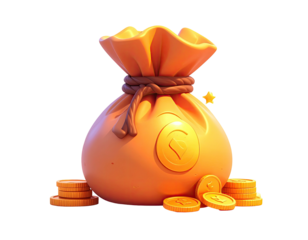 Golden money bag with coins