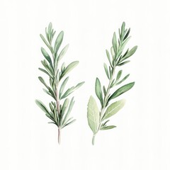 Obraz premium Rosemary, sage sprigs, white background, cooking, recipe