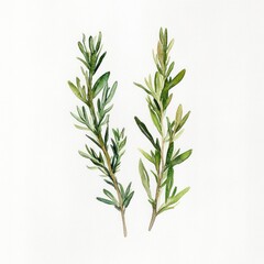 Obraz premium Watercolor Rosemary Sprigs, White Background, Culinary Herb, Food Design