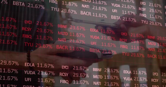 Animation of financial data over hand of people using wireless payments