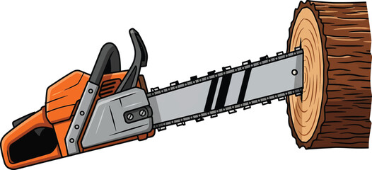 Fototapeta premium Chainsaw cutting through wooden log with sharp teeth and gas motor