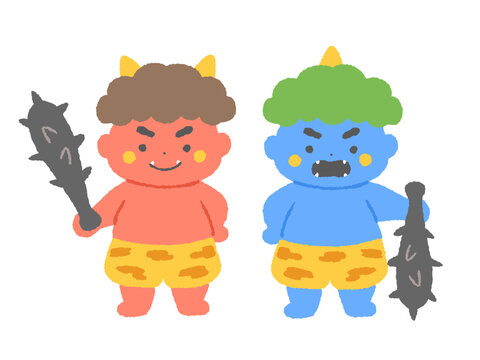 金棒を持った赤鬼と青鬼