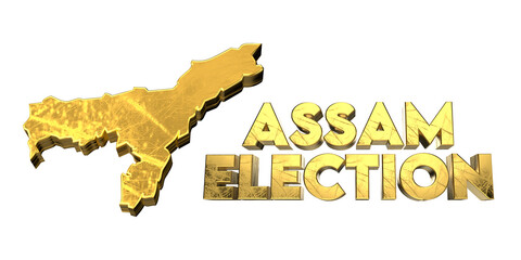 Assam Election Result Concept with Golden 3D Map on Black Background