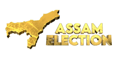 Assam Election Result Concept with Golden 3D Map on Black Background