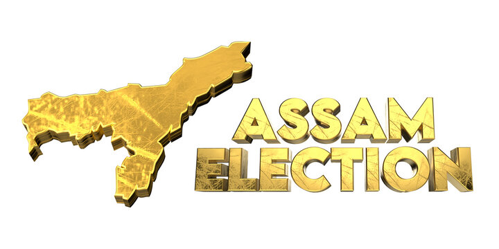 Assam Election Result Concept with Golden 3D Map on Black Background