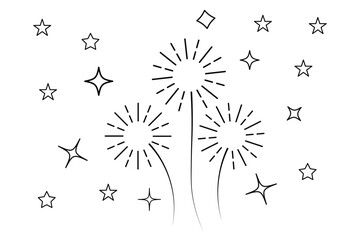 Obraz premium Fireworks clipart, icon, vector, illustration, fireworks on white background for holiday, Xmas, new year, birthday, anniversary, victory, party, carnival, 4th of July, printable card set of fireworks 