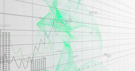 Animation of statistical data processing and changing numbers over digital wave on grey background - Powered by Adobe