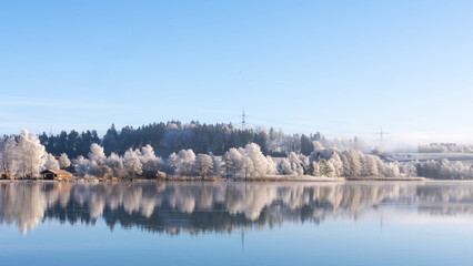 Frosty Day at Weissensee in Bavaria Allgaeu Germany with great sunny Winter Vibes High quality photo