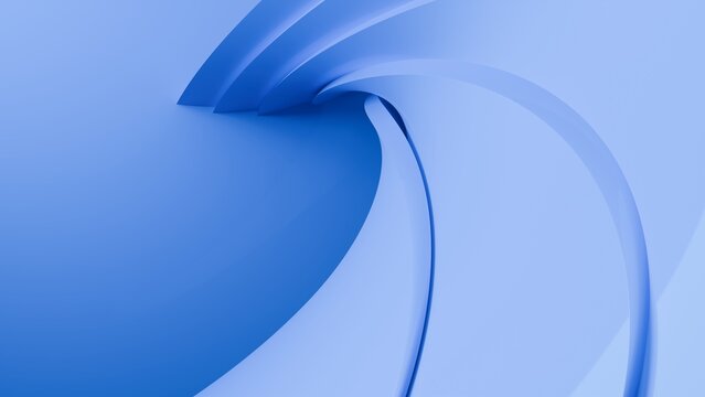 Abstract wavy curved 3d render. Blue soft layers of plastic with lines, folds, ruffles. Modern wallpaper, texture pattern. 3D Illustration