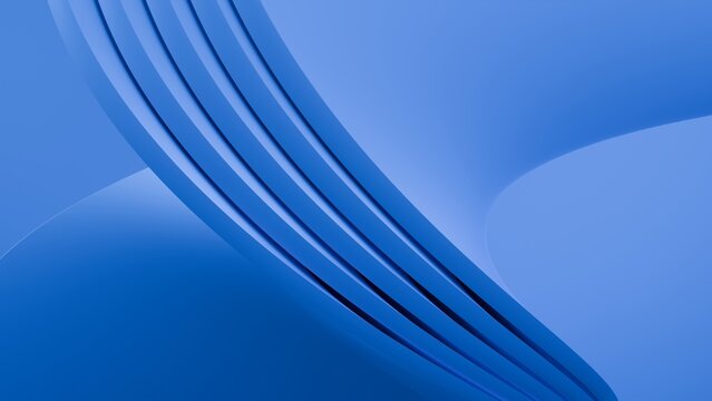 Abstract wavy curved 3d render. Blue soft layers of plastic with lines, folds, ruffles. Modern wallpaper, texture pattern. 3D Illustration