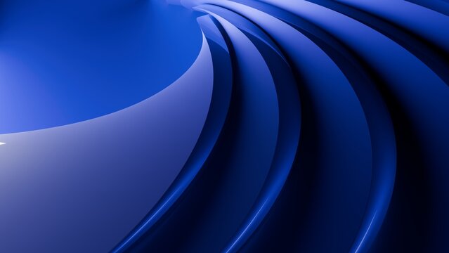 Abstract wavy curved 3d render. Blue soft layers of plastic with lines, folds, ruffles. Modern wallpaper, texture pattern. 3D Illustration