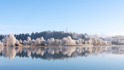 Frosty Day at Weissensee in Bavaria Allgaeu Germany with great sunny Winter Vibes High quality photo