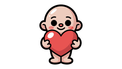 Obraz premium Love's Embrace: An adorable cartoon baby cradles a heart, radiating love and affection.