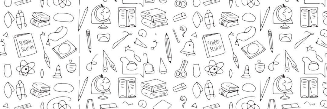 school seamless pattern hand drawn education icons and tools