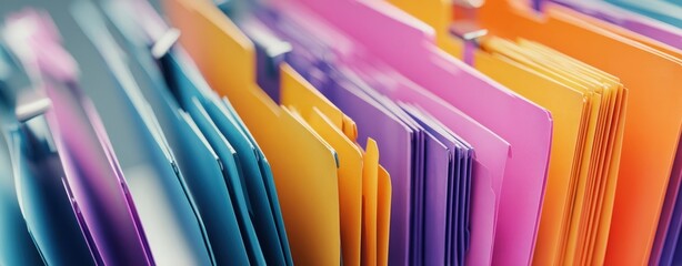 The File Folders in Colorful Organized Rows for Office Document Storage