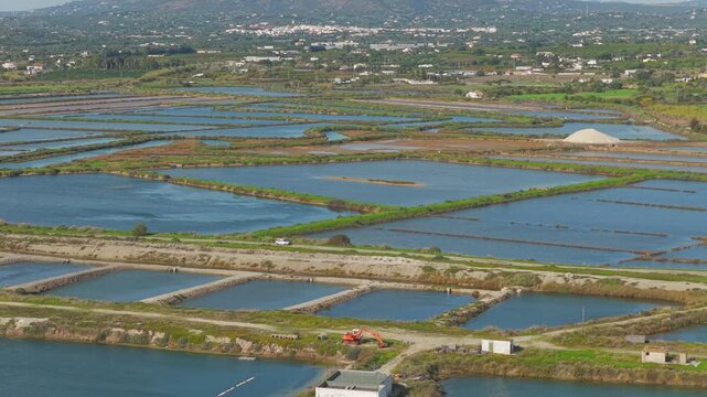 Aerial View of Salt Pans and Salinas in Fuseta Algarve Portugal Shot
