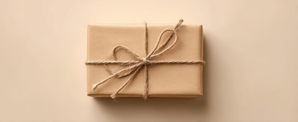 The Gift Wrapped in Kraft Paper with Rustic Twine on Neutral Background