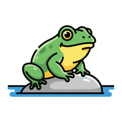 Obraz premium A cartoon frog sitting on a rock (1)