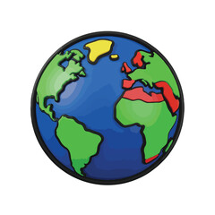 Obraz premium A cartoon globe with colorful continents on a white background