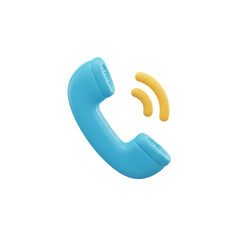 A blue telephone handset with a yellow signal icon on transparent background