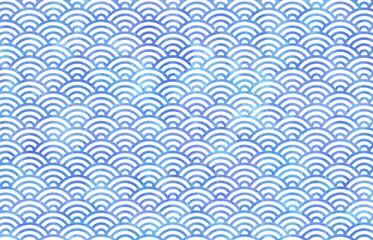 青海波模様の背景　水彩　和柄　青	