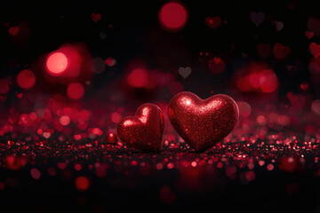 Obraz premium Valentines day concept. Valentine's day background with glitter hearts. Hearts as background.