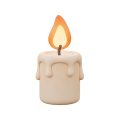 A 3D illustration of a lit candle on transparent background