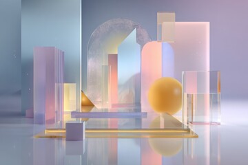 Abstrakte geometrische Formen in Pastellfarben mit modernem 3D-Design und Textfreiraum