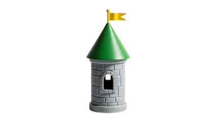 Toy Castle Tower with Green Roof and Yellow Flag