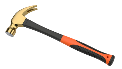 Hammer with Orange Handle on Checkered Background