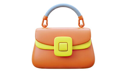 3D Render of an Orange and Yellow Handbag with Grey Handle
