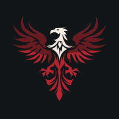 Obraz premium Stylized red and white eagle or phoenix bird illustration on dark background, majestic mythical creature symbol