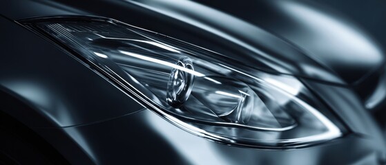 The car headlight close-up showcasing sleek modern automotive LED design and reflections