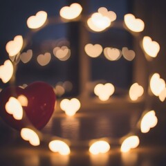 Romantic Red Heart and Golden Heart-Shaped Bokeh Lights on a Dark Background for Valentine's Day Celebration