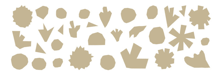 Craft beige paper cutouts abstract geometric forms. Rough silhouette doodles. Handcrafted abstract composition with torn edges. Vector irregular simple forms isolated no background.
