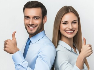 Smiling Business Team Giving Thumbs Up
