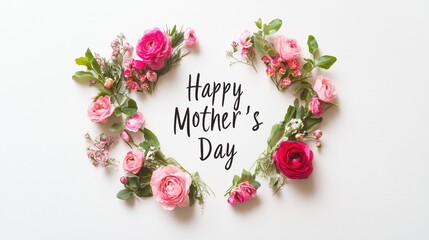 Happy Mother&rsquo;s Day Floral Greeting with Pink Tulips on White Background