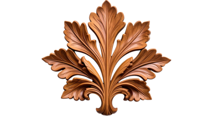 Ornate, carved wooden leaf design against a stark black background