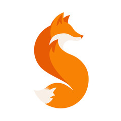 Obraz premium Modern flat design orange fox illustration, stylized into an elegant 'S' letter shape. Creative vector graphic for branding and mascots.