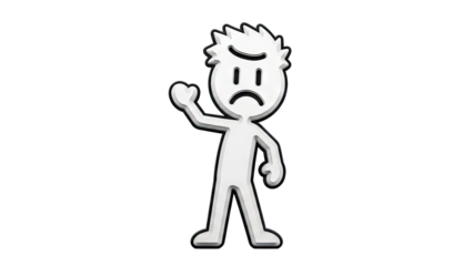 Sad Stick Figure with Wavy Hair and Raised Hand