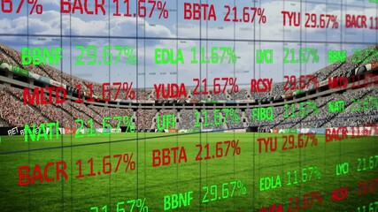 Animation of stock market data processing against sports stadium - Powered by Adobe
