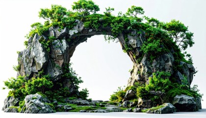 Stone arch covered in lush greenery